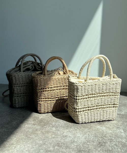 Chez toi（シェトワ）の「雑材ライン編みショルダー（かごバッグ・レディース・ベージュ/ライトベージュ/グレイッシュベージュ・FREE）」の12枚目の写真