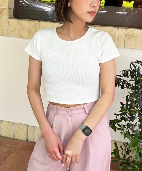 SPIRALGIRL（スパイラルガール）の「ワンポイントロゴリブちびTシャツ（Tシャツ/カットソー・レディース・ブラック/ホワイト×ブラック/ブルー/ホワイト/ピンク・FREE）」の20枚目の写真