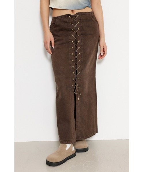 LAGUA GEM（ラグアジェム）の「LACE UP デニムスカート（デニムスカート・レディース・ベージュ/ブラウン・X-SMALL/SMALL/MEDIUM）」の5枚目の写真