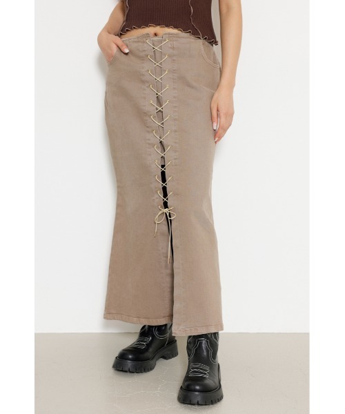 LAGUA GEM（ラグアジェム）の「LACE UP デニムスカート（デニムスカート・レディース・ベージュ/ブラウン・X-SMALL/SMALL/MEDIUM）」の3枚目の写真