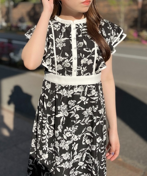 アナスイミニ 肩フリル 上品 フレア ワンピース 花柄 120 春 夏 XS-L