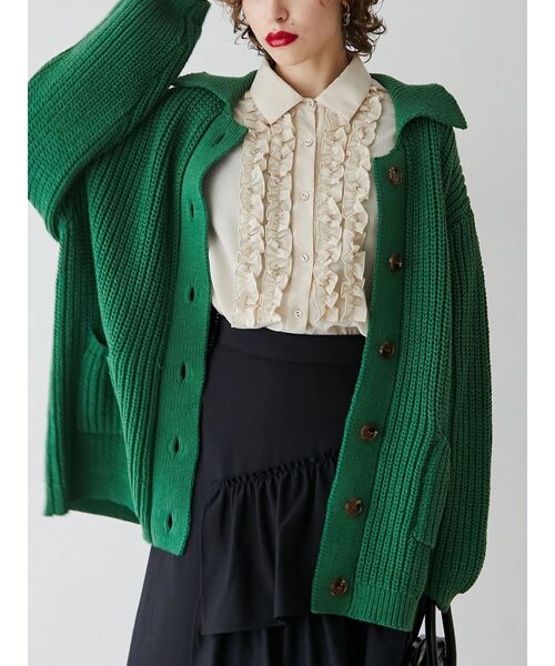jouetie（ジュエティ）の「ルーズカラーニットカーデ（カーディガン/ボレロ・レディース・レッド/ピンク/グリーン/アイボリー/ブラック・MEDIUM）」の11枚目の写真