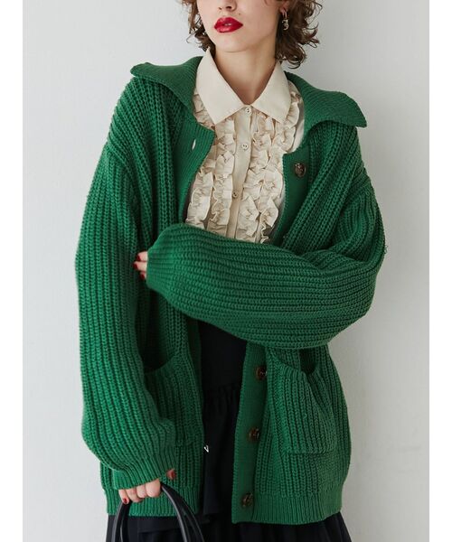 jouetie（ジュエティ）の「ルーズカラーニットカーデ（カーディガン/ボレロ・レディース・レッド/ピンク/グリーン/アイボリー/ブラック・MEDIUM）」の12枚目の写真