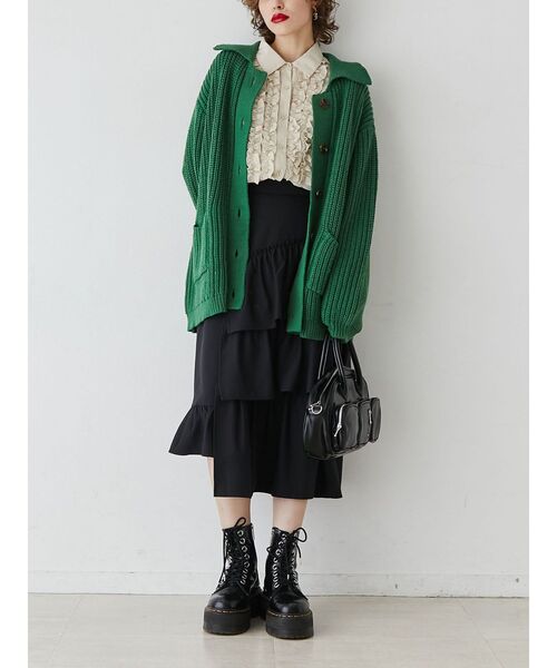 jouetie（ジュエティ）の「ルーズカラーニットカーデ（カーディガン/ボレロ・レディース・レッド/ピンク/グリーン/アイボリー/ブラック・MEDIUM）」の15枚目の写真