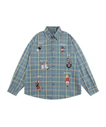 HOOK | 【HOOK】レトロ調人物刺繍チェック柄長袖シャツ(シャツ/ブラウス)