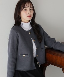 新色追加》金ボタンノーカラーニットジャケットを使った人気