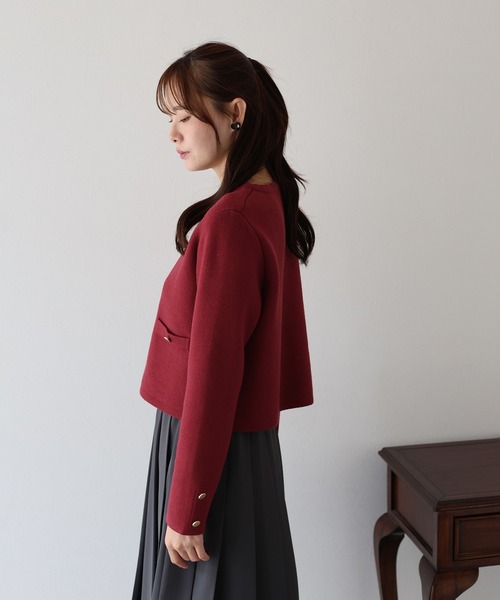 マディソンブルー ノーカラー ショートジャケット バイカラー 金ボタン S マディソンブルー ノーカラー ショートジャケット バイカラー 金ボタン