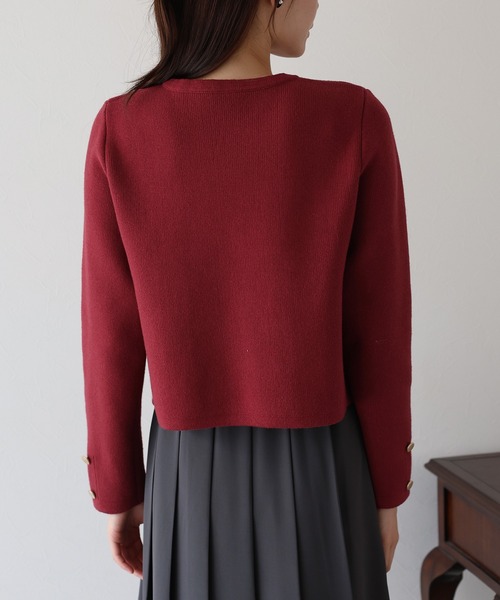 新品同様 ロペ オリジナルボダン ノーカラー ニットカーディガン ジャケット 新品同様 ロペ オリジナルボダン ノーカラー ニットカーディガン