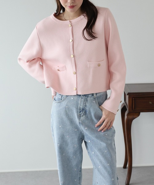 BLUEEAST(ブルーイースト)の「《お気に入り2.7万人突破!/新色追加/9色展開》金ボタンノーカラーニットジャケット(カーディガン/ボレロ・レディース・ブラック系/ネイビー/アイボリー系/グレー系/ブラウン/ブラック/チャコールグレー/アイボリー/ボルドー/ブルー/ピンク・MEDIUM)」の16枚目の写真