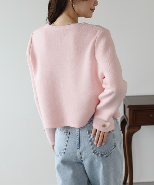 BLUEEAST(ブルーイースト)の「《お気に入り2.7万人突破!/新色追加/9色展開》金ボタンノーカラーニットジャケット(カーディガン/ボレロ・レディース・ブラック系/ネイビー/アイボリー系/グレー系/ブラウン/ブラック/チャコールグレー/アイボリー/ボルドー/ブルー/ピンク・MEDIUM)」の19枚目の写真