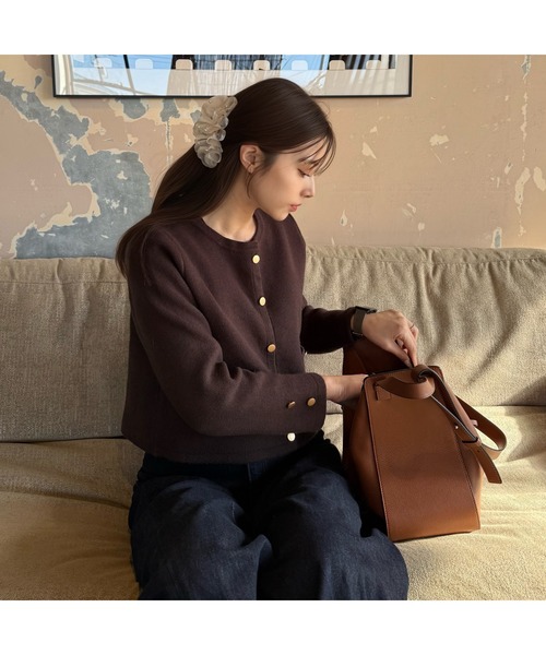 人気完売品✨ドレステリア　現行　ノーカラー　ジャケット　モヘヤ　金ボタン moment+ ジャケット ノーカラージャケット フェイクリングウール金