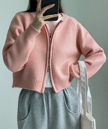 ファスナー開き ショート丈ニットコート/カーディガン セーター ボレロ