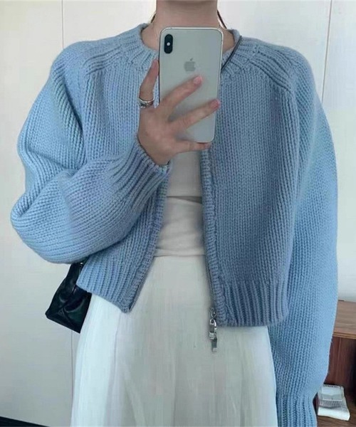 MAISON DE THERESE(メゾン ド テレーズ)の「ファスナー開き ショート丈ニットコート/カーディガン セーター ボレロ(カーディガン/ボレロ・レディース・ピンク/オレンジ/アイボリー/ブルー/グレー・FREE)」の1枚目の写真