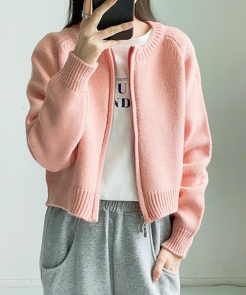 MAISON DE THERESE(メゾン ド テレーズ)の「ファスナー開き ショート丈ニットコート/カーディガン セーター ボレロ(カーディガン/ボレロ・レディース・ピンク/オレンジ/アイボリー/ブルー/グレー・FREE)」の8枚目の写真