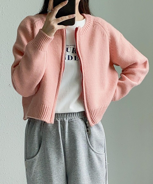 MAISON DE THERESE(メゾン ド テレーズ)の「ファスナー開き ショート丈ニットコート/カーディガン セーター ボレロ(カーディガン/ボレロ・レディース・ピンク/オレンジ/アイボリー/ブルー/グレー・FREE)」の9枚目の写真