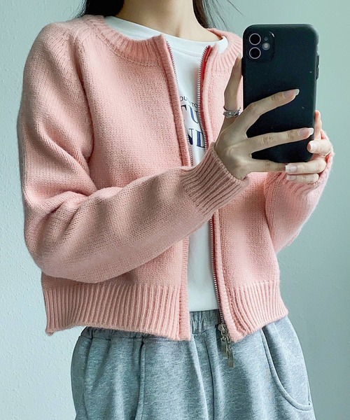 MAISON DE THERESE(メゾン ド テレーズ)の「ファスナー開き ショート丈ニットコート/カーディガン セーター ボレロ(カーディガン/ボレロ・レディース・ピンク/オレンジ/アイボリー/ブルー/グレー・FREE)」の11枚目の写真