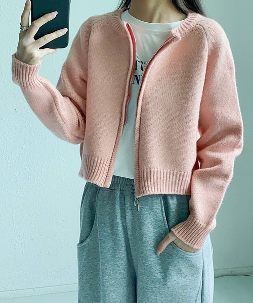 MAISON DE THERESE(メゾン ド テレーズ)の「ファスナー開き ショート丈ニットコート/カーディガン セーター ボレロ(カーディガン/ボレロ・レディース・ピンク/オレンジ/アイボリー/ブルー/グレー・FREE)」の12枚目の写真
