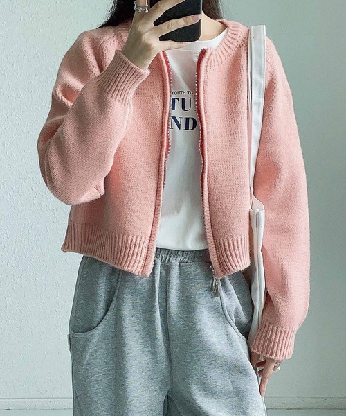MAISON DE THERESE(メゾン ド テレーズ)の「ファスナー開き ショート丈ニットコート/カーディガン セーター ボレロ(カーディガン/ボレロ・レディース・ピンク/オレンジ/アイボリー/ブルー/グレー・FREE)」の13枚目の写真