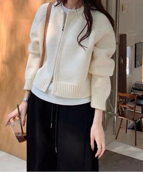 MAISON DE THERESE(メゾン ド テレーズ)の「ファスナー開き ショート丈ニットコート/カーディガン セーター ボレロ(カーディガン/ボレロ・レディース・ピンク/オレンジ/アイボリー/ブルー/グレー・FREE)」の6枚目の写真