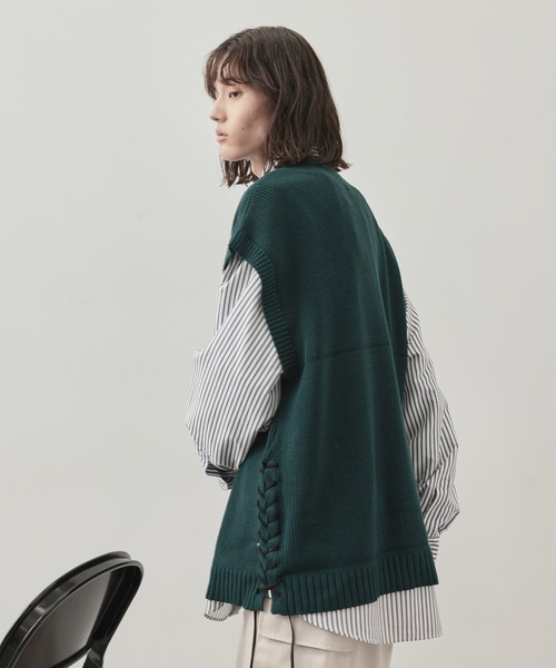 JUNRED(ジュンレッド)の「レザーコードスリットベスト(ベスト・メンズ・ライトグレー/グリーン/ブラック・L/S/M)」の10枚目の写真