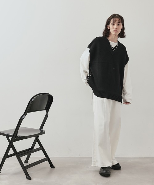 JUNRED(ジュンレッド)の「レザーコードスリットベスト(ベスト・メンズ・ライトグレー/グリーン/ブラック・L/S/M)」の11枚目の写真