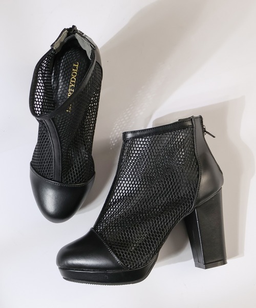 LibertyDoll(リバティードール)の「LibertyDoll/+9.5cm チャンキーヒール メッシュ ショートブーツ(9121)(ブーツ・レディース・ブラック/アイボリー・LL/S/M/L)」の3枚目の写真