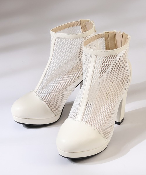 LibertyDoll(リバティードール)の「LibertyDoll/+9.5cm チャンキーヒール メッシュ ショートブーツ(9121)(ブーツ・レディース・ブラック/アイボリー・LL/S/M/L)」の4枚目の写真