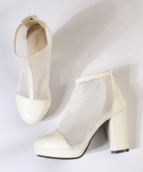 LibertyDoll(リバティードール)の「LibertyDoll/+9.5cm チャンキーヒール メッシュ ショートブーツ(9121)(ブーツ・レディース・ブラック/アイボリー・LL/S/M/L)」の5枚目の写真