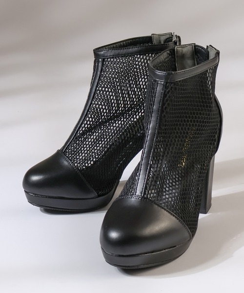 LibertyDoll(リバティードール)の「LibertyDoll/+9.5cm チャンキーヒール メッシュ ショートブーツ(9121)(ブーツ・レディース・ブラック/アイボリー・LL/S/M/L)」の8枚目の写真