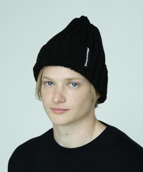 MANASTASH(マナスタッシュ)の「MANASTASH/マナスタッシュ/90'S LOGO BEANIE II/ロゴビーニー(ニットキャップ/ビーニー・メンズ・ブラック/オリーブ系/ブルー/レッド系その他4/イエロー/その他17/パープル/ネイビー・F)」の2枚目の写真