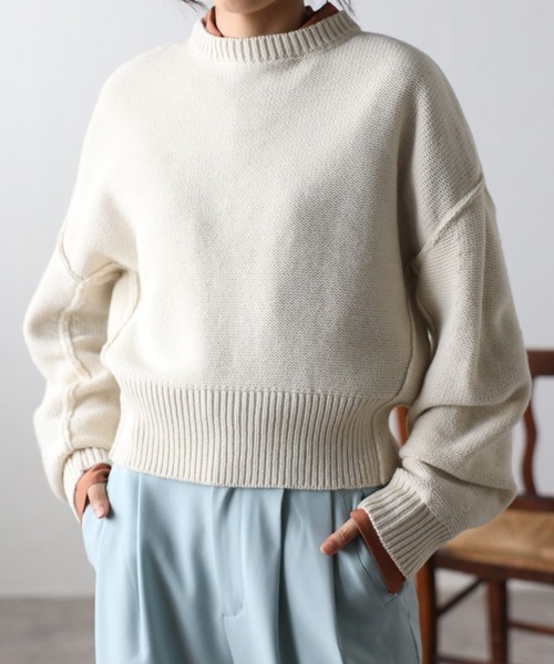 COMMRE（コムル）の「ショートフォルムアウトリンキングニットプルオーバー（ニット/セーター・レディース・サックスブルー/アイボリー/ピンク・FREE）」の4枚目の写真