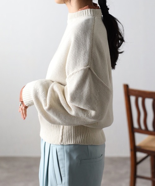 COMMRE（コムル）の「ショートフォルムアウトリンキングニットプルオーバー（ニット/セーター・レディース・サックスブルー/アイボリー/ピンク・FREE）」の5枚目の写真