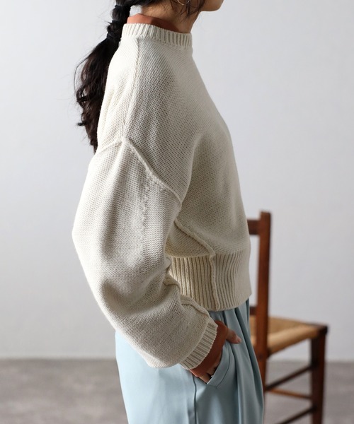 COMMRE（コムル）の「ショートフォルムアウトリンキングニットプルオーバー（ニット/セーター・レディース・サックスブルー/アイボリー/ピンク・FREE）」の6枚目の写真