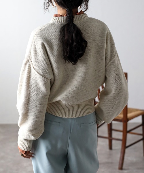 COMMRE（コムル）の「ショートフォルムアウトリンキングニットプルオーバー（ニット/セーター・レディース・サックスブルー/アイボリー/ピンク・FREE）」の7枚目の写真