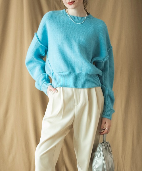 COMMRE（コムル）の「ショートフォルムアウトリンキングニットプルオーバー（ニット/セーター・レディース・サックスブルー/アイボリー/ピンク・FREE）」の21枚目の写真