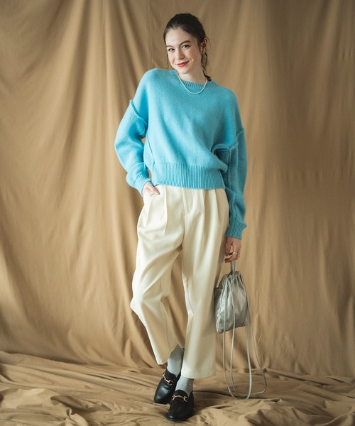 COMMRE（コムル）の「ショートフォルムアウトリンキングニットプルオーバー（ニット/セーター・レディース・サックスブルー/アイボリー/ピンク・FREE）」の22枚目の写真