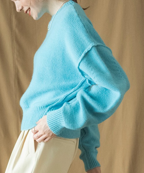 COMMRE（コムル）の「ショートフォルムアウトリンキングニットプルオーバー（ニット/セーター・レディース・サックスブルー/アイボリー/ピンク・FREE）」の17枚目の写真
