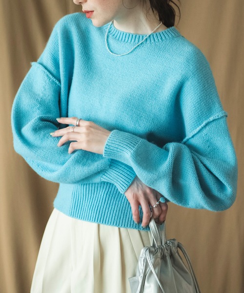 COMMRE（コムル）の「ショートフォルムアウトリンキングニットプルオーバー（ニット/セーター・レディース・サックスブルー/アイボリー/ピンク・FREE）」の16枚目の写真