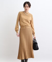 ◆【洗える/ウエストゴム】フィット&フレア ニットワンピース