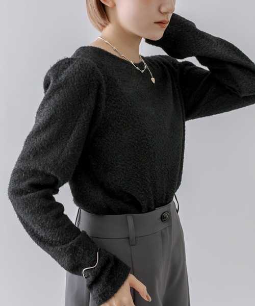 mline（エムライン）の「[mline]ギャザーシャギートップス（Tシャツ/カットソー・レディース・ブラック/オフホワイト・FREE）」の2枚目の写真