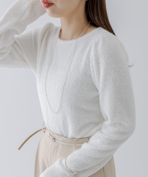 mline（エムライン）の「[mline]ギャザーシャギートップス（Tシャツ/カットソー・レディース・ブラック/オフホワイト・FREE）」の4枚目の写真
