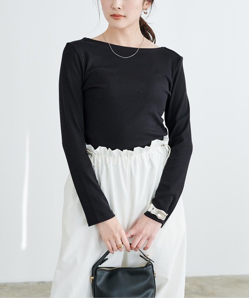 テレコリブバックオープンネックトップス（ニット/セーター）｜ur's