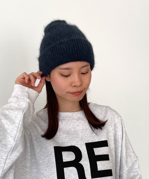 CANAL JEAN（キャナルジーン）の「El mar　アンゴラ混シャギーニットCAP（ニットキャップ/ビーニー・レディース・ブラウン/グレー/ブルー/ネイビー・ONE SIZE）」の3枚目の写真