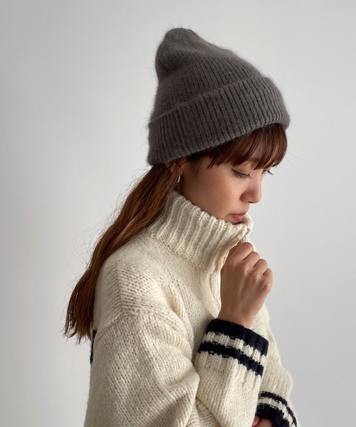 CANAL JEAN（キャナルジーン）の「El mar　アンゴラ混シャギーニットCAP（ニットキャップ/ビーニー・レディース・ブラウン/グレー/ブルー/ネイビー・ONE SIZE）」の5枚目の写真