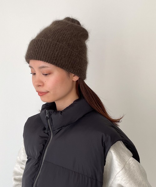 CANAL JEAN（キャナルジーン）の「El mar　アンゴラ混シャギーニットCAP（ニットキャップ/ビーニー・レディース・ブラウン/グレー/ブルー/ネイビー・ONE SIZE）」の6枚目の写真