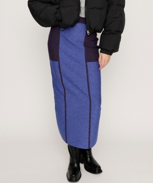 SLY(スライ)の「BLOCKING I LINE KNIT SK ブロッキング アイライン ニット スカート(スカート・レディース・ブラック系その他2/ホワイト系その他2/ブルー系その他・FREE)」の3枚目の写真