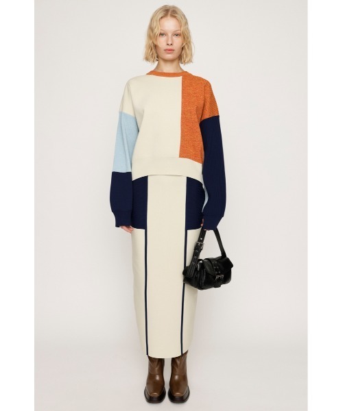 SLY(スライ)の「BLOCKING I LINE KNIT SK ブロッキング アイライン ニット スカート(スカート・レディース・ブラック系その他2/ホワイト系その他2/ブルー系その他・FREE)」の4枚目の写真