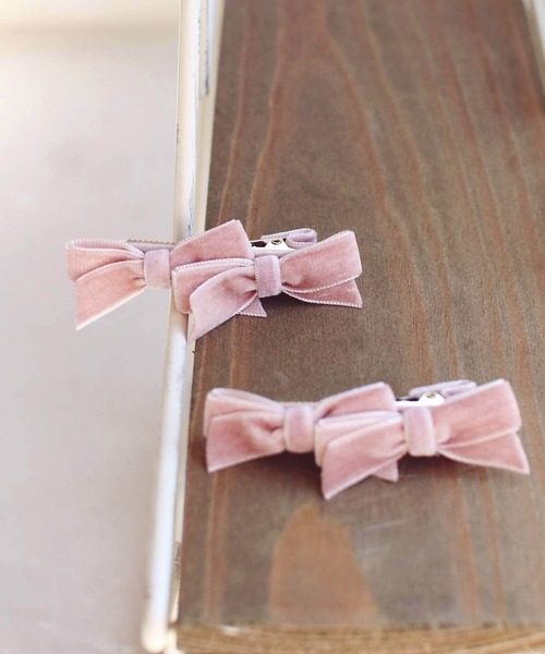 ピンクバレンタイン ベロア リボン ヘアピン2個セット（ヘアピン