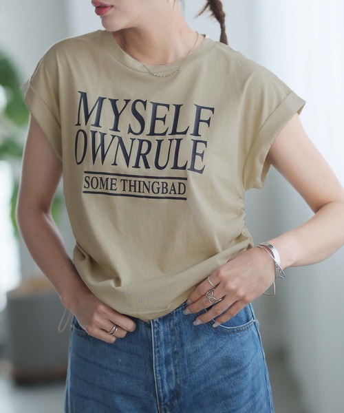 Bifrost(ビフレスト)の「ロゴプリントドロストTシャツ(Tシャツ/カットソー・レディース・ホワイト/ダークグレー/ベージュ・L/M)」の2枚目の写真
