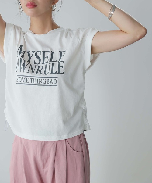 Bifrost(ビフレスト)の「ロゴプリントドロストTシャツ(Tシャツ/カットソー・レディース・ホワイト/ダークグレー/ベージュ・L/M)」の4枚目の写真